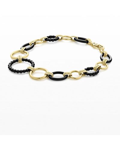 Lagos 18k Gold Caviar Link Bracelet W/ Black Ceramic, Size 7" - Metallic