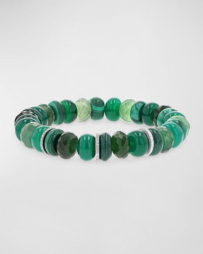 Sheryl Lowe Green Mix Beaded Bracelet With Diamonds