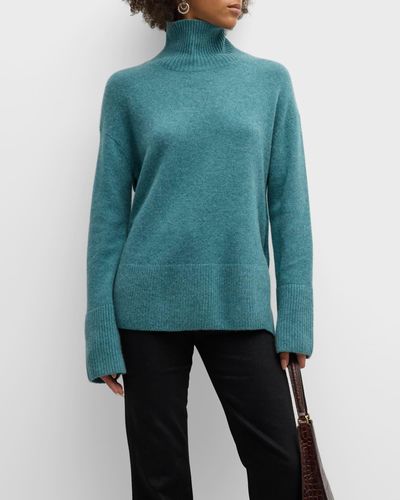 NAADAM Cashmere Side-button Turtleneck Sweater - Blue