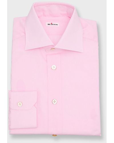 Kiton Micro-Houndstooth Cotton Dress Shirt - Pink