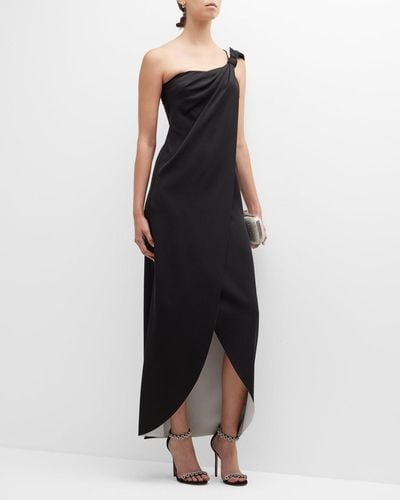 Giorgio Armani Bow One-Shoulder Silk Gown - Black
