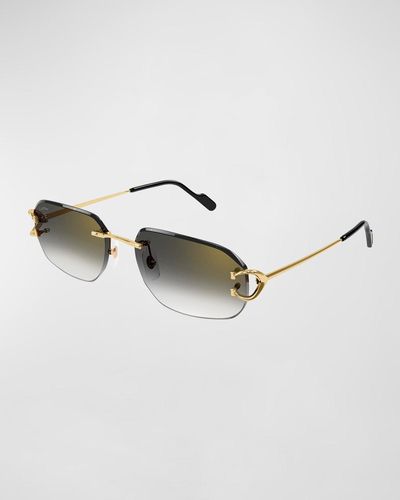 Cartier Ct0468sm Rimless Metal Rectangle Sunglasses - Metallic