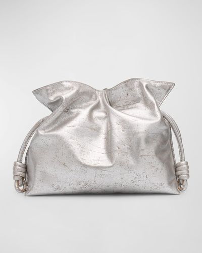 Loewe Flamenco Clutch Bag In Metallic Leather - Gray