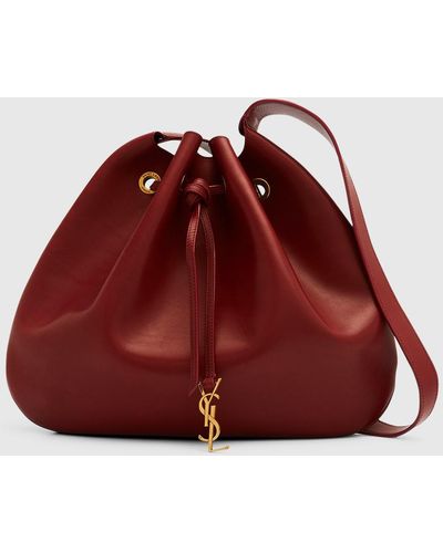Saint Laurent Large Ysl Drawstring Leather Hobo Bag - Red