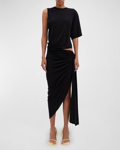 Christopher Esber Monstera Asymmetric Cutout Midi Wrap Dress - Black