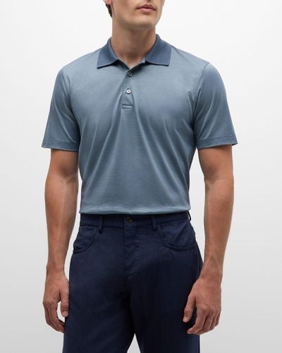 Canali Cotton Pique Polo Shirt - Blue