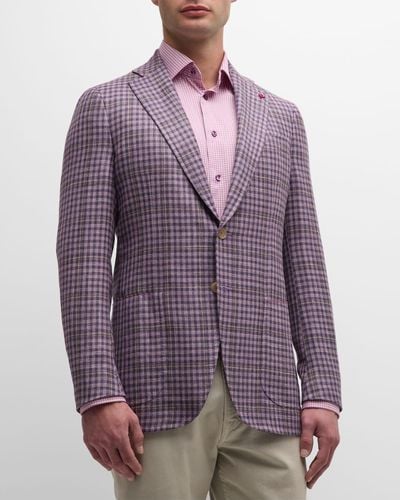 Isaia Check Wool-Blend Sport Coat - Purple