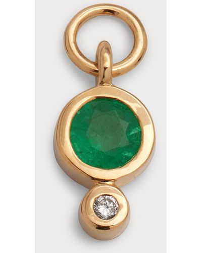 Three Stories Jewelry 14k Yellow Gold Tiny Emerald And Diamond Single Earring Charm - Green
