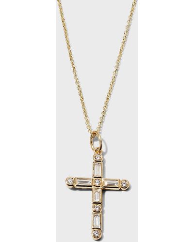 Sydney Evan Diamond Baguette Cross Necklace - White
