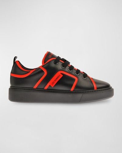 Les Hommes Smooth Leather Low-Top Sneakers - Red