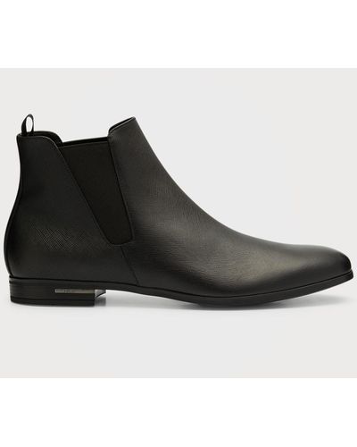 Prada Saffiano Leather Chelsea Boots - Black