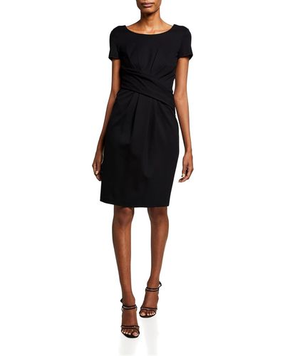 Emporio Armani Cap-sleeve Gathered Waist Milano Jersey Dress - Black