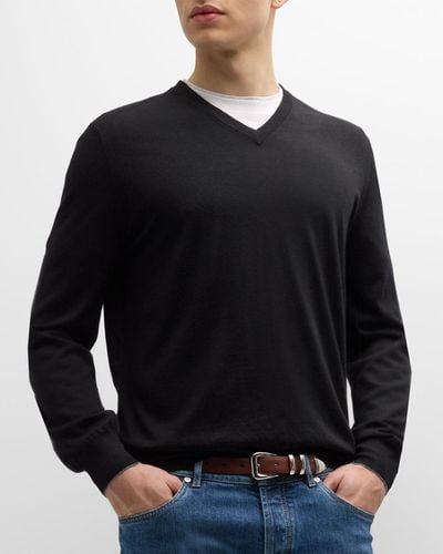 Brunello Cucinelli Wool-Cashmere V-Neck Sweater - Black