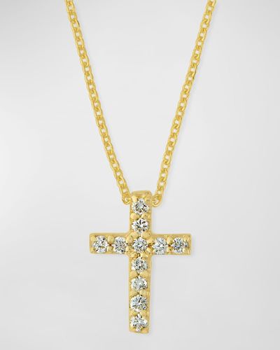 Roberto Coin 18k Small Diamond Cross Pendant Necklace - Metallic