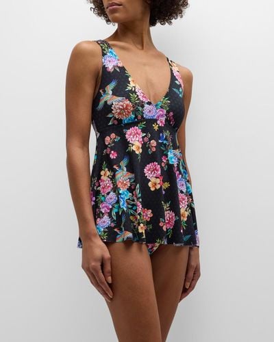 Johnny Was Back Tie Skirted One-Piece Swimsuit - Blue