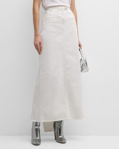 Courreges Heritage High-Waist Vented-Back Maxi Denim Skirt - White