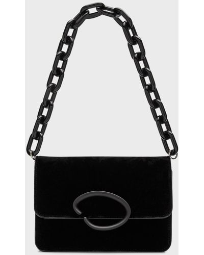 Oscar de la Renta O Pochette Suede Chain Crossbody Bag - Black