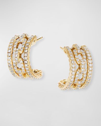 David Yurman Stax 18k Yellow Gold Diamond Huggie Hoop Earrings - Metallic