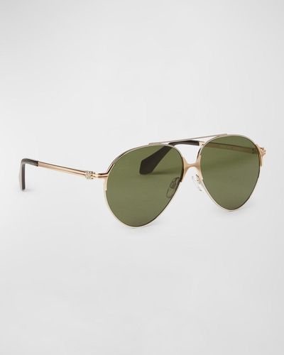 Palm Angels Elkton Double-Bridge Metal Aviator Sunglasses - Green