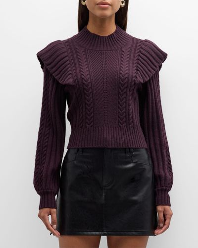 PAIGE Kate Cable-Knit Ruffle Sweater - Purple