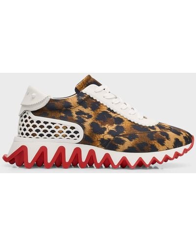 Christian Louboutin Loubishark Donna Crepe Satin Kitty Red Sole Runner Sneakers - White