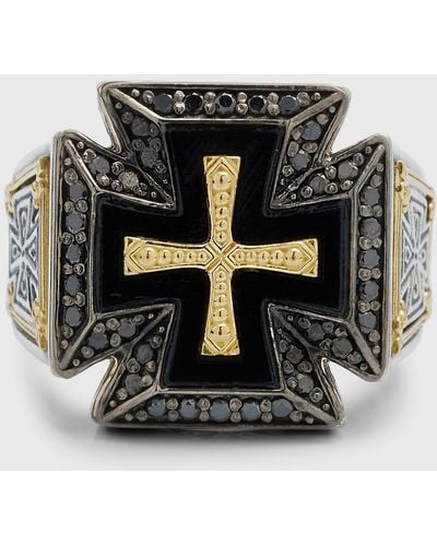 Konstantino Black Diamond And Onyx Two-tone Cross Ring