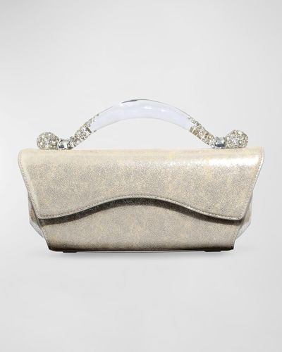 Alexis Candy Box Metallic Top-Handle Bag - Natural