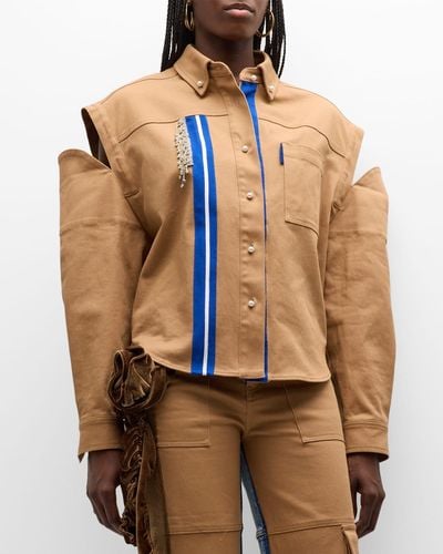 Hellessy Holt Crystal Shoulder-Cutout Twill Shirt Jacket - Brown