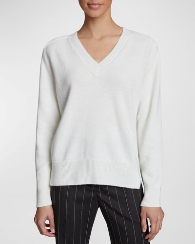 Santorelli Mary V-Neck Wool-Cashmere Sweater - White