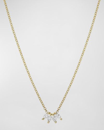 Zoe Lev Four Marquise Diamond 14k Gold Necklace - White