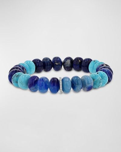 Sheryl Lowe Afghanite And 10Mm Mixed Bead Bracelet With 1 Pave Diamond Rondelle - Blue