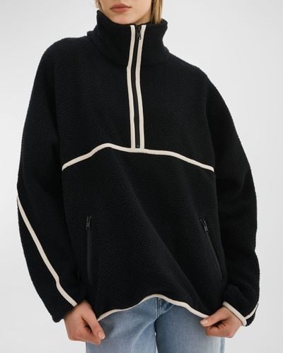 Lamarque Helsa Fleece Piped Pullover Sweater - Black