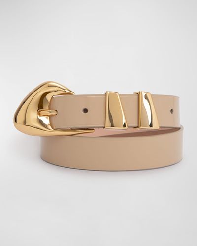 BY FAR Moore Semi-Patent Leather Belt - Natural