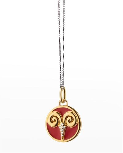 Monica Rich Kosann 18k Gold Vermeil Aries Red Enamel Zodiac Charm Necklace - White