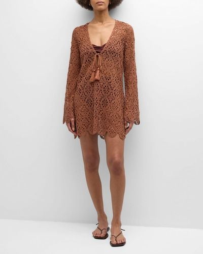Honorine Mirabelle Crochet Mini Dress - Brown