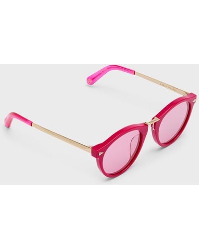 Karen Walker High Bridge Metal & Acetate Round Sunglasses - Pink