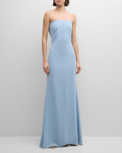 Roland Mouret Strapless Pleated Satin Crepe Gown - Blue