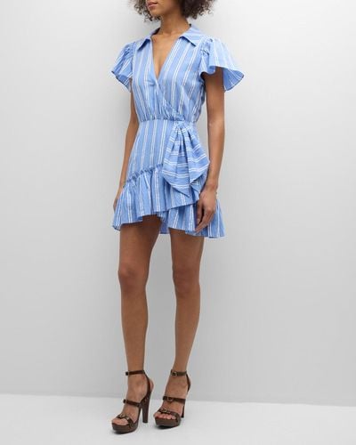 Cinq À Sept Lila Asymmetric Ruffle Faux-Wrap Mini Dress - Blue