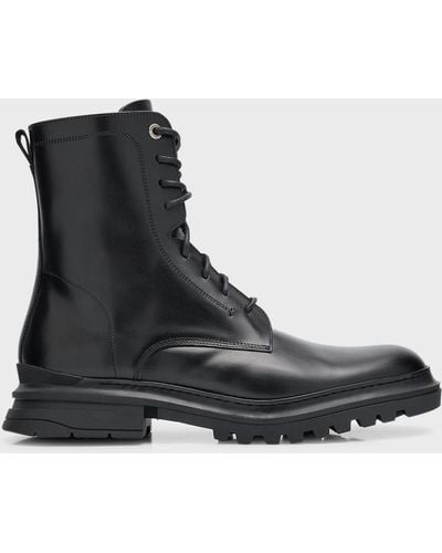 Aquatalia Edmundo Weatherproof Leather Zip Combat Boots - Black