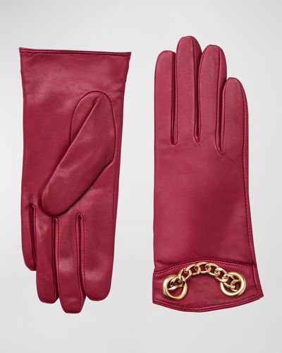 Bruno Magli Chain Leather Gloves - Red