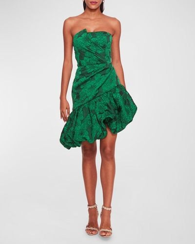 Marchesa Calathea Strapless High-Low Bubble Midi Dress - Green