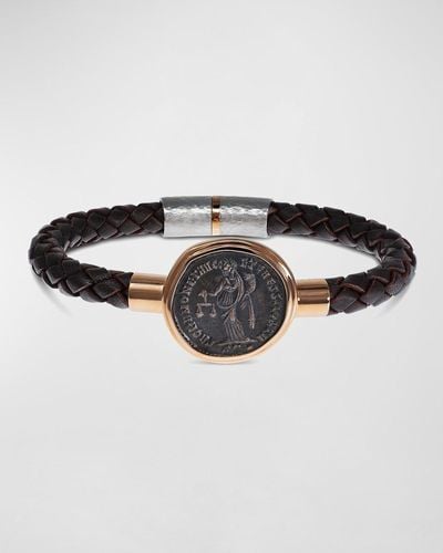 Jorge Adeler Ancient Moneta Coin Braided Leather Bracelet - Metallic