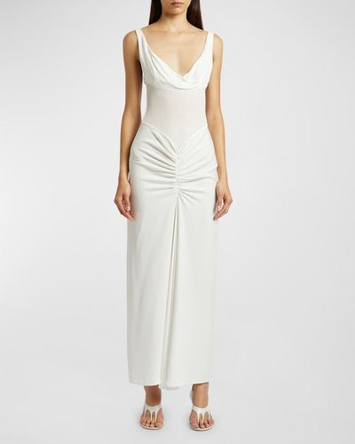 Christopher Esber Fusion Fold Cowl-Neck Sleeveless Maxi Tank Dress - White