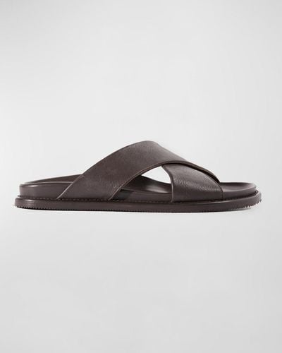 Paul Stuart Punta Crisscross Leather Slide Sandals - Brown