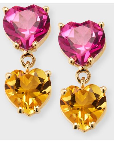 POPPY FINCH Duo Faceted Heart Topaz Earrings - Pink