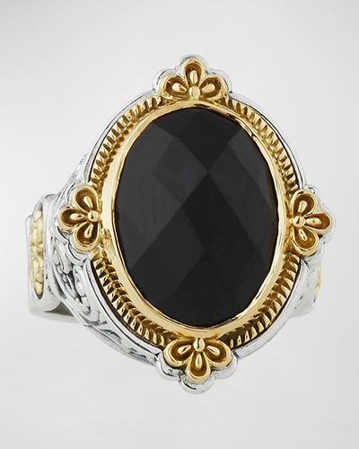 Konstantino Faceted Onyx Oval Ring - Metallic