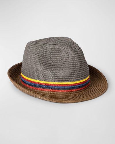 Paul Smith Bright Stripe Straw Fedora Hat - Gray