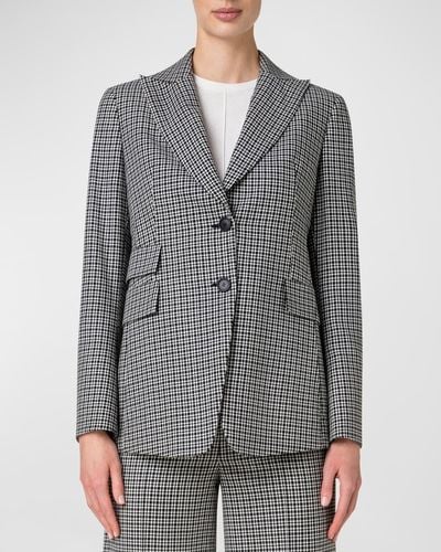 Akris Micro-Check Wool Blazer Jacket - Gray