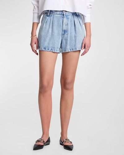 7 For All Mankind Pleated Denim Shorts - Blue