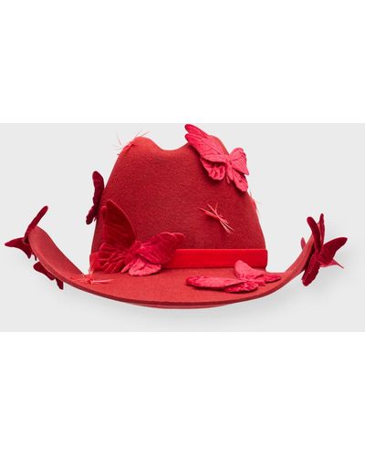Gigi Burris Millinery Britney Butterfly Applique Felt Cowboy Hat - Red